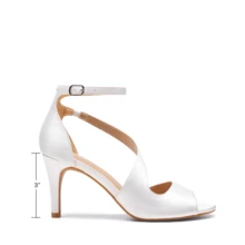 Women Fashion Stiletto Heeled Sandals Peep Toe Cross Strap High Chunky Elegant Dress Heeled Sandals, For Prom, Party, Wedding - 白色/淺色 - 查看 5