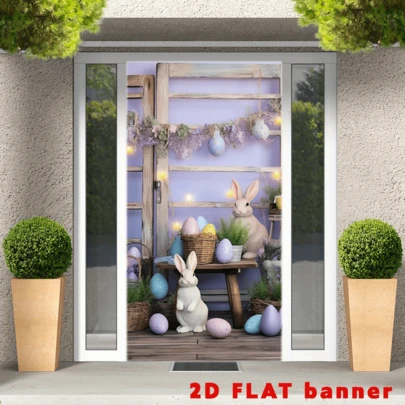 2D Plane Easter Party Door Cover Backdrop Spring Easter Rabbit Colorful Eggs And Green Grass Yard Door Banner Background Bunny For Easter Egg Hunt Game Supplies Easter Party Door Backdrop Decoration