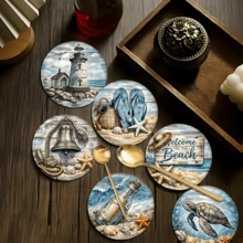 Bộ 6 đế lót ly in hình chủ đề đại dương, dùng cho tách trà, ly nước, ly rượu vang, ly cà phê, đế lót ly tròn thấm hút bằng silicon, trang trí nhà cửa, bộ quà tặng cho tiệc tùng và bàn ăn, phù hợp cho mọi mùa. - Nhiều màu - Xem 2