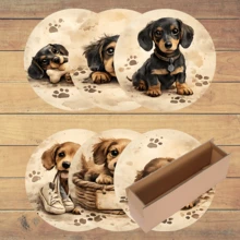 6pcs Cute Dog Pattern Coaster Set, Home Decor Absorbent Silicone Coasters For Tea Cup, Water Glass, Wine Glass, Coffee Mug, Dining Table, Suitable For Home, Party, Kitchen Accessories, All Season - Multicolor - View 12