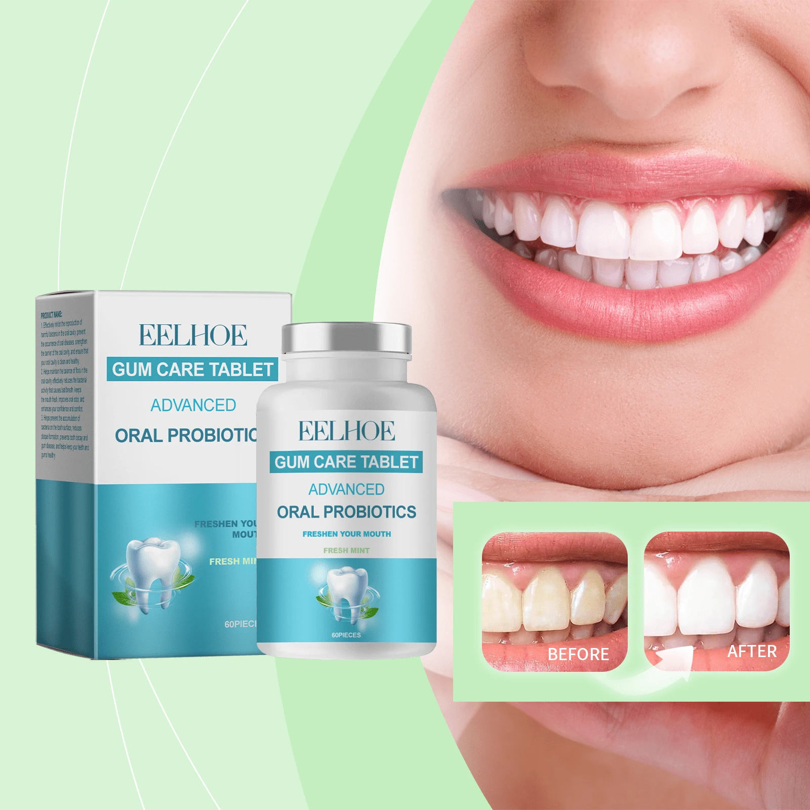 Gránulos de enjuague bucal probiótico, tabletas de pasta de dientes sólida, gránulos de enjuague bucal portátiles para limpiar, proteger los dientes y eliminar manchas. - Gránulos de enjuague bucal probiótico - Ver 1