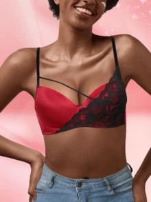 Women's Wine Red And Black Lace Bra - Sexy Glossy Lace Patchwork, Lift And Supportive Design, Comfortable And Breathable, Suitable For Daily Wear And Party Occasions - Burgundy - View 5