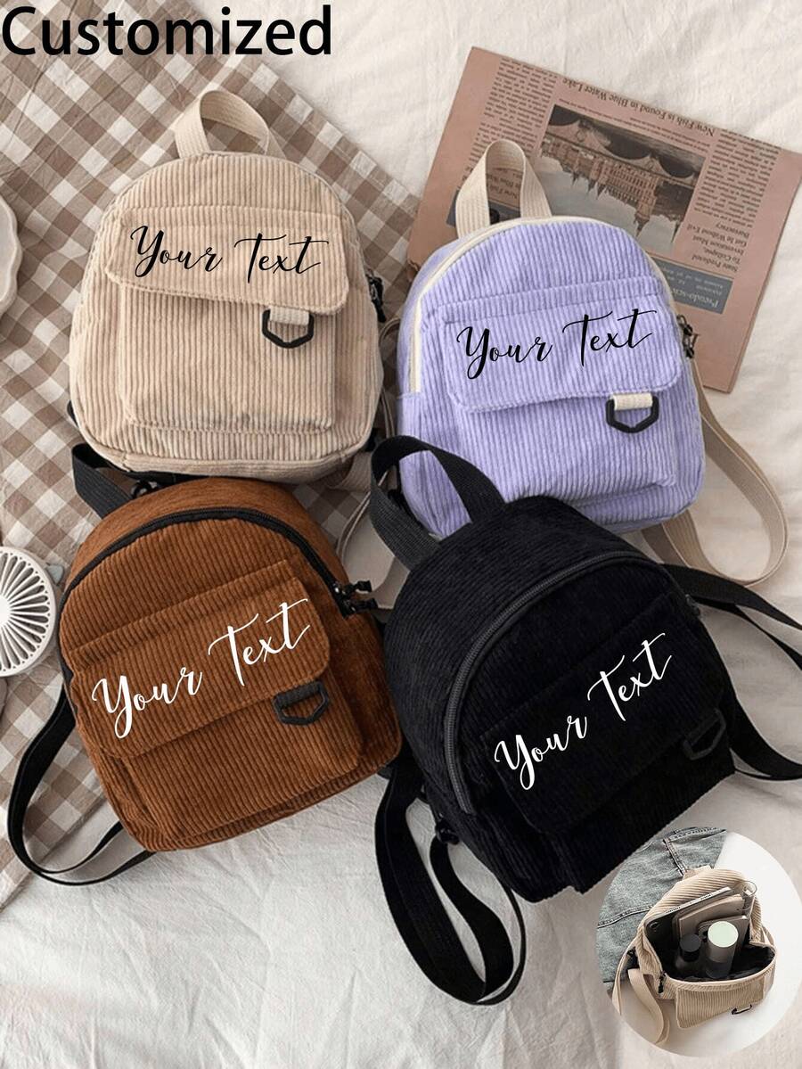 Custom Corduroy Mini Backpack, Y2k Portable Solid Color Backpack, Phone Bag, Lipstick Bag, Key Bag, Compact Casual Backpack, Multi Functional Mini Backpack, Cute Student Backpack, Men'S And Women'S Small Backpacks School,Suitable For Teen Girls Women College Students Middle School, High School, Outdoors, Travel, Outings, Holiday, Elementary School,For New Year,Valentine's Day. - Multicolor - View 1