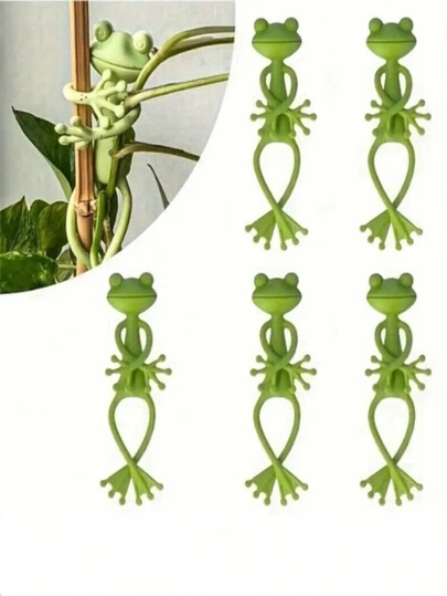 5pcs Cute Frog Shaped Plant Holders - Garden Gardening Home Living Plant Support Clips, Vine Plant Vertical Climbing Assist Growth Rack, Artificial Plant Decor Plant Stand, Gardening Tools, Flower Pots, Hanging Plant Storage Rack, Plant Supplies, Indoor Plant Shelf, Home Decor, Gift For Plant Lovers, Suitable For Garden/Potted Plant Decoration