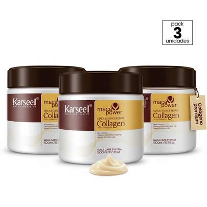  KARSEELL Pack Of 3 Professional Collagen Hair Masks, 500ml Each, Created To Nourish, Hydrate And Repair In Depth, Strengthening The Hair Fiber, Reducing Breakage, Controlling Frizz And Restoring Softness, Shine And Elasticity To Dry, Damaged, Dyed, Curly, Straight, Afro Or Hair With Split Ends. Enriched With Hydrolyzed Collagen, Vegetable Proteins, Nourishing Oils And Conditioning Agents That Improve Manageability, Seal The Cuticle And Protect Against External Aggressions, Its Creamy Texture Facilitates Detangling, Leaves Hair Silky, Disciplined And Full Of Vitality And Turns Each Application Into A Ritual Comparable To That Of A Salon. This Pack Ensures A Prolonged Treatment, Ideal For Restoring Hair Health, Maintaining Color And Enjoying A Long-Lasting Finish, Suitable For Women And Men, Compatible With Other Products In The Same Line, Offering Visible Results From The First Application.