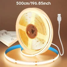 1pc LED COB Strip, USB Powered/Battery Box Adhesive Flexible Strip, White/Warm White Light, Indoor Flexible LED Lighting Strip, Suitable For Home, Kitchen, Wardrobe, Cabinet And TV Wall Decoration