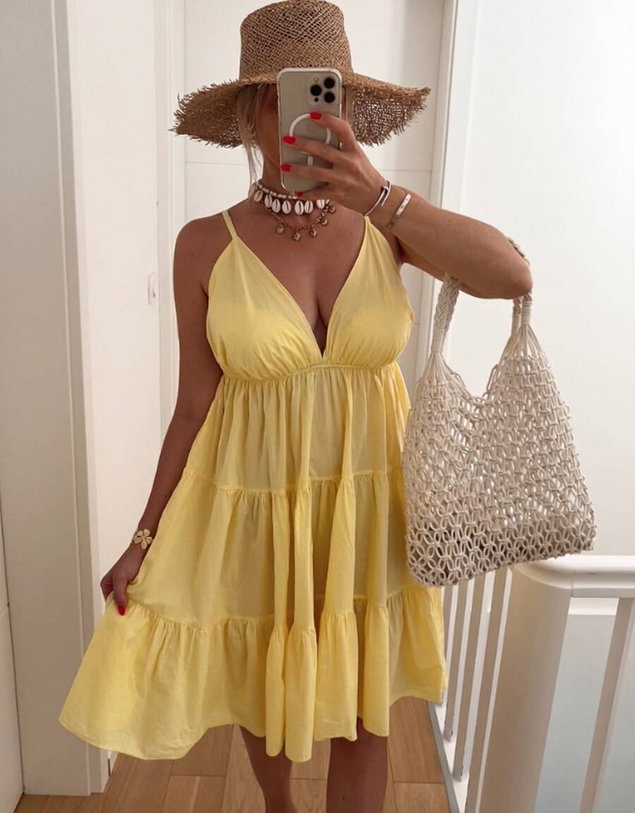 2026 Spring Summer New Women's Elegant Beach Vacation Dress - Loose A-Line Silhouette Lightweight Sundress, Casual Coastal Holiday Outfit - 薑色 - 查看 1