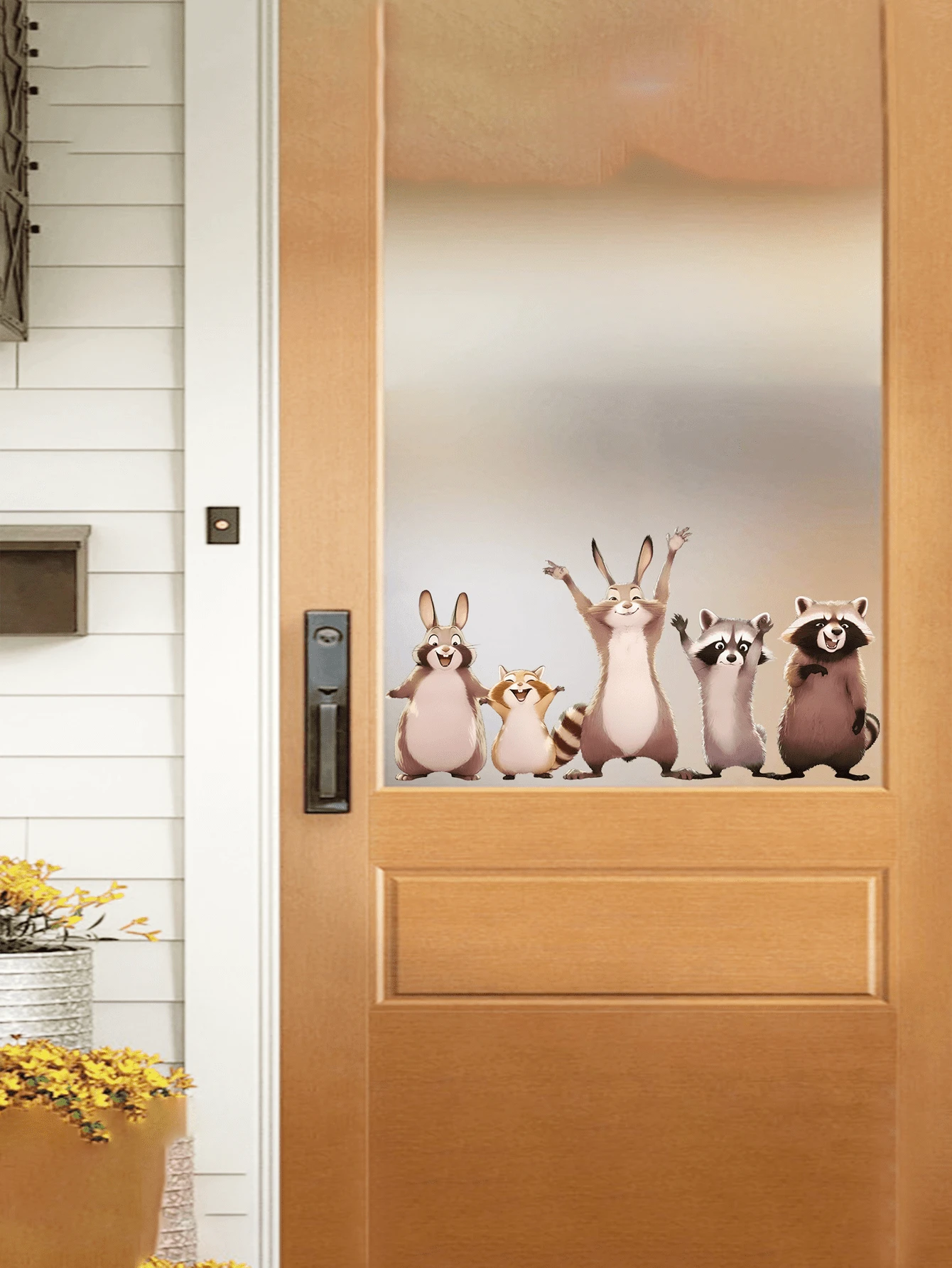 1pc Cartoon Animal Glass Sticker, Cute Rabbit & Raccoon Window & Door Decor Sticker, Children's Room Window Sticker, Self-Adhesive & Removable - Multicolor - View 1