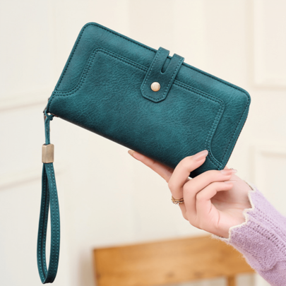 Women Wallet, PU Leather Button Closure RFID Blocking Wallet Portable Card Holder Purse
