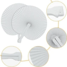 1/10/30/50/80/100pcs White Wedding Ceremony Folding Paper Fans, Round Shaped Paper Folding Fans - White - View 6