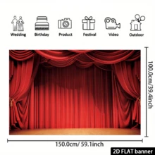 2D Flat Red Curtain Backdrop Suitable For Stage Background, Red Curtain Panel Drape Window Background, Photography For Adult Wedding Hall Birthday Music Party Event Stage Performance Decor - Red - View 6