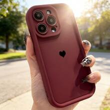 1个黑色爱心极简单色线条艺术设计时尚手机壳，哑光红色镜头框阶梯式软壳保护，兼容三星/Galaxy/OPPO/VIVO/荣耀/Realme智能手机 - 酒紅 - 查看 2