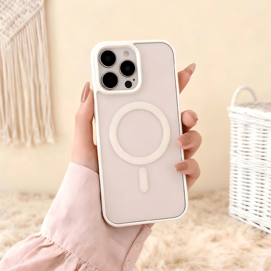 时尚白色哑光磁吸手机壳 | 防震保护套，兼容 Magsafe - 白色 - 查看 1