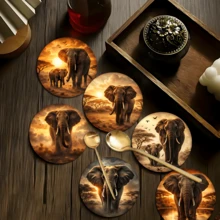 Bộ 6 đế lót ly hình voi châu Phi, lót tách trà, lót cốc nước, lót ly rượu vang, lót cốc cà phê, đế lót ly tròn thấm hút bằng silicon, trang trí nhà cửa, quà tặng cho tiệc tùng và bàn ăn, phù hợp cho mọi mùa. - Nhiều màu - Xem 3