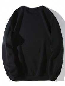 Sudadera holgada de manga larga con cuello redondo y unicolor para hombres de talla grande - Negro - Ver 6