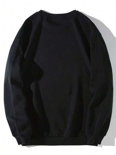 Plus Size Men's Casual Solid Color Round Neck Long Sleeve Loose Pullover Sweatshirt