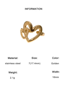 3件套 时尚INS风简约镀金不锈钢几何心形可调节戒指，适合女性日常、派对、约会佩戴