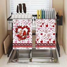 2/4/48片装厨房抹布，情人节爱心玫瑰卡车图案涤纶抹布，柔软吸水，适合日常厨房清洁，也可作为婚礼或节日装饰，增添浪漫氛围，厨房装饰毛巾，情人节，婚礼装饰 - 彩色 - 查看 7