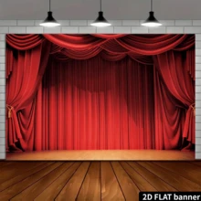 2D Flat Red Curtain Backdrop Suitable For Stage Background, Red Curtain Panel Drape Window Background, Photography For Adult Wedding Hall Birthday Music Party Event Stage Performance Decor - Red - View 4