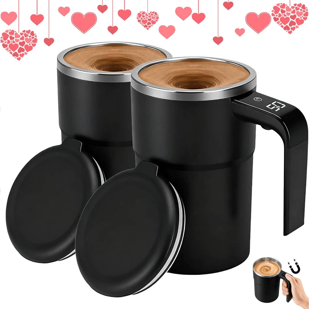 2-Pack Self-Stirring Coffee Mug Ideal For Valentine's Day Gift - LED Temperature Display To Prevent Scalding | Food Contact Approved Stainless Steel Stainless Steel, Rechargeable Battery, Touch Control, IP65 Waterproof | 7200RPM 20s Powerful Mixing For Coffee/Protein Powder/Instant Drinks | Perfect Birthday/Holiday Gift - Bộ 2 chiếc màu đen - Xem 1
