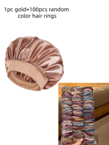 2 Pieces/1-Piece Set Of Silk Sleep Hats, Satin Hair Hats, Women's Wide Edge High Elasticity Hats, Color Ding Sleep Hats, Hair And Bath Hats, High-End Material Silk Hair Care Hats, Curly Silk Hair Bands For Women, Simple, Fashionable, Cute, Convenient, Elegant, Street Leisure High Elasticity 4cm/1.57-Inch Hair Rings, Suitable For Women's Daily Decoration Hair Sleep Cap - Multicolor - View 4
