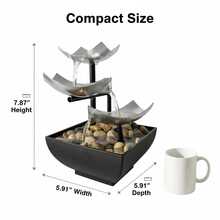 LUMIARTISAN USB Desktop Waterfall Fountain With LED Lights - 3-Tier Indoor Water Fountain With Natural River Rocks,Or For Home Office Bedroom Meditation.Table Décor,Living Room Deccor ,Home Deccor. - 黑色和棕色底座 - 查看 4