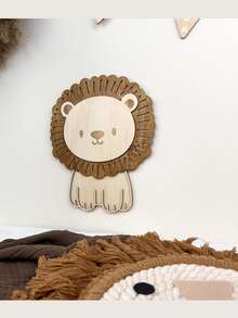 木质狮子墙贴 - 可爱卡通狮头镂空图案，适合儿童房装饰和趣味拍照道具 - 淺棕色 - 查看 7