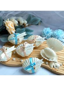 Shell Shaped Scented Candle Gift Set - Includes Candle And Pink Ribbon Tag, Suitable For Weddings, Bridal Showers, Beach Parties, Wedding Decor And Luxury Gifts, Boho Beach Style Soy Wax Fragrance Home Decor, 1pc/3pcs/10pcs - White - View 7