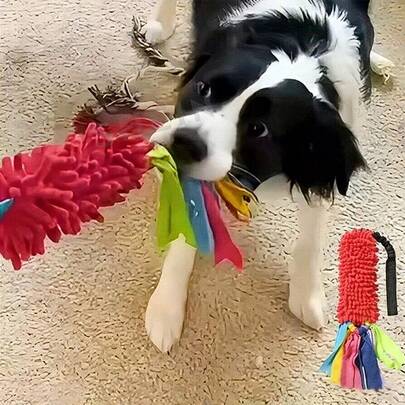 耐撕咬狗狗玩具 - 吱吱作响的拔河玩具、毛绒咀嚼玩具、耐撕咬狗狗训练绳玩具、毛绒咀嚼玩具、耐咬咬、狗狗玩具，适合大型犬，可用于训练和玩耍