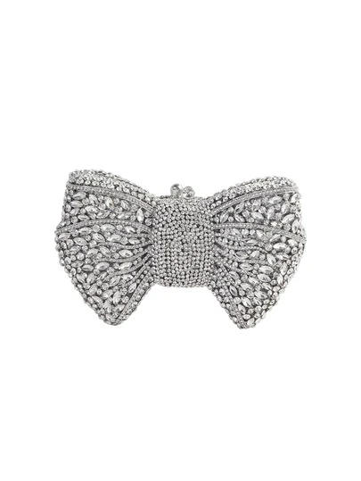 华丽蝴蝶结水钻晚宴手拿包。一款璀璨夺目的手工镶嵌水晶晚宴包，适合婚礼、舞会和特殊场合。优雅浪漫的派对手提包。