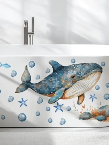 1pc Assorted Simple Ocean Creature, Whale, Floral Creative Wall Sticker, Removable Matte Self-Adhesive Wall Decal For Living Room, Bedroom, Kids Room, Home Decor, Spring Decoration, Gift For Birthday, Graduation - Multicolor - View 4