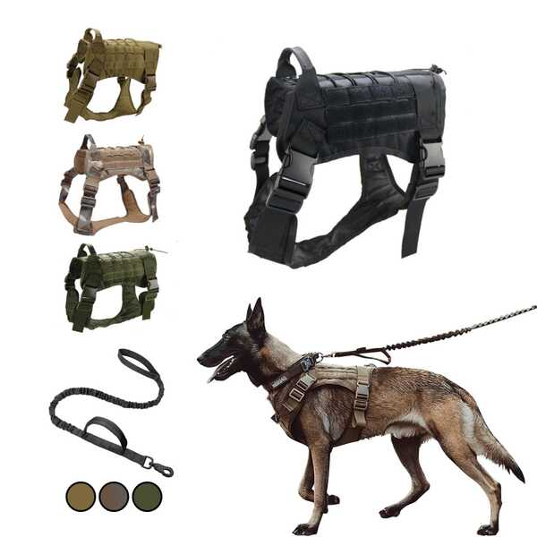 Large Dog Tactical Vest, Tension-Free Adjustable Pet Vest, Reflective Work Training Vest, MOLLE Vest With Handle For Easy Control, Hook And Loop Panel, Vest-Style Dog Harness