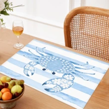 1 pieza/4 piezas/6 piezas Manteles individuales de lino con estampado de cangrejo, decoración del hogar adecuada para la mesa de comedor, para todas las estaciones, manteles de mesa lavables modernos, decoración de habitaciones, posavasos, manteles de cocina y comedor, decoración de fiestas interiores y exteriores, regalo ideal - Multicolor - Ver 3