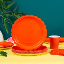 橙色花瓣形一次性餐盘、餐巾纸、纸杯 - 25人派对用品套装，一次性纸盘，适用于生日、婚礼、主题派对、家庭野餐 - 彩色 - 查看 3
