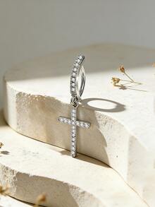 1pc Women's Fashion Luxurious Zirconia Cross Navel Piercing Ring, Suitable For Daily Wear, Party, Beach Holiday Outfits
