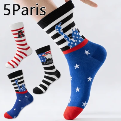 2/5 Pairs Men's Sports Socks, Football Socks, Moisture Wicking Quick Dry Breathable Funny Pattern Casual Running Socks