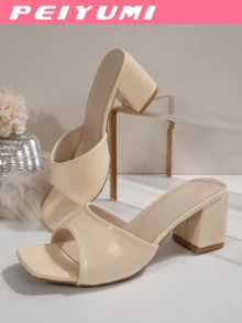 PEIYUMI 女士优雅简约高跟凉鞋，闪亮时尚，优雅大方，适合派对和宴会穿着，春夏款 - 米色 - 查看 6