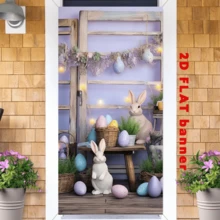 Décor de porte de fête de Pâques 2D, toile de fond de printemps avec lapin de Pâques, œufs colorés et herbe verte. Bannière de porte pour la chasse aux œufs de Pâques, fournitures de fête de Pâques, décoration de toile de fond - 1 Voir - Voir 4
