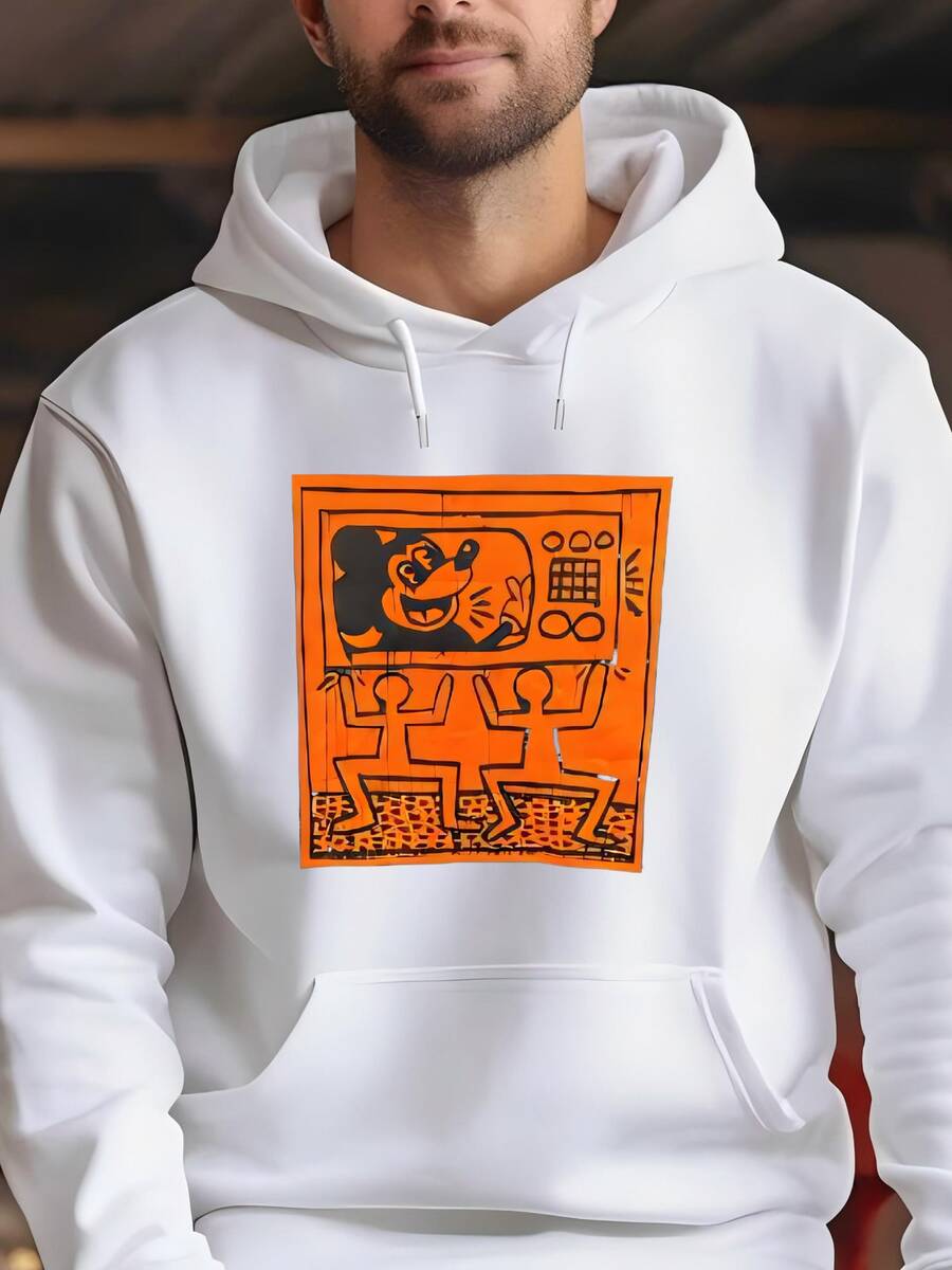 Mens Vintage Keith Haring In Black Roundneck Sweasweatshirt - L Hoodie - White - View 1