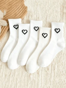 1/5/10 Pairs Unisex Classic Black & White Versatile Sports Socks, Comfortable Breathable Mid-Calf Socks With Heart Pattern, Suitable For Daily Wear, Outdoor, Hiking, Exercise, Spring/Autumn - Black and White - View 12