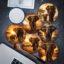 Bộ 6 đế lót ly hình voi châu Phi, lót tách trà, lót cốc nước, lót ly rượu vang, lót cốc cà phê, đế lót ly tròn thấm hút bằng silicon, trang trí nhà cửa, quà tặng cho tiệc tùng và bàn ăn, phù hợp cho mọi mùa. - Nhiều màu - Xem 2