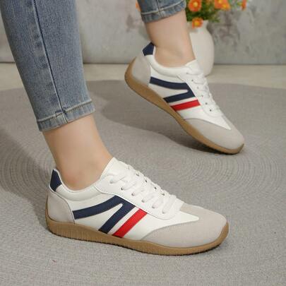 Women's Outdoor Casual Sports Shoes, Metal Buckle Decor, Faux Leather, Lace-Up, Comfortable & Fashionable, New For Autumn 2024