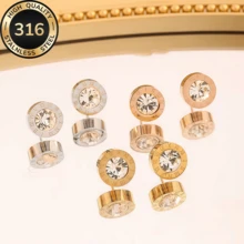 1 Pair Women's Stainless Steel Gold Color Earrings, Small Size, Hypoallergenic, Simple & Elegant, Comfortable & Versatile Jewelry Suitable For Daily Wear Or Parties, A Refined Gift For Her - Earrings - View 4