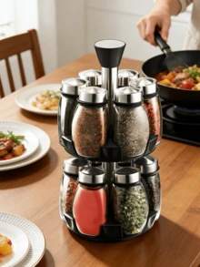 [US-Based Shipping]12JAR Set Large Capacity Revolving Spice Rack Tower - 360° Rotation, Organizer Storage For Kitchen, Spice Stand Holder, Spinning Countertop Herb And Spice Rack Organizer With 12 Glass Jar Bottles Set. Lead-Free, Polished Metal, Glass Containers - Space-Saving Kitchen Organizer With 12 Glass Spice Refill Jars For Cabinet Countertop (Spices Not Included). Adjustable Outlet Size, The Cap Has Three Kinds Of Discharge Ports And It Can Be Rotated According To The Particle Size, And The 360°Rotation Can Be Switched At Will. Large Bottle Mouth, Easy And Convenient When Filling The Seasoning, Will Not Spill Easily, Dustproof And Moisture-Proof, Good Airtightness.They Are Easy To Clean, And Can Be Thrown On The Dishwasher So You Don't Have To Scrub Again. - 彩色 - 查看 9
