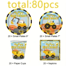 50/80pcs Construction Themed Disposable Tableware Set, Perfect For Valentine's Day, Back-To-School Season ,Camping, Patio Barbecues, Picnitc, Bbq, Wedding, Bachelorette Party, Party And Birthday, Suitable For Party Decorations, Home Decorations