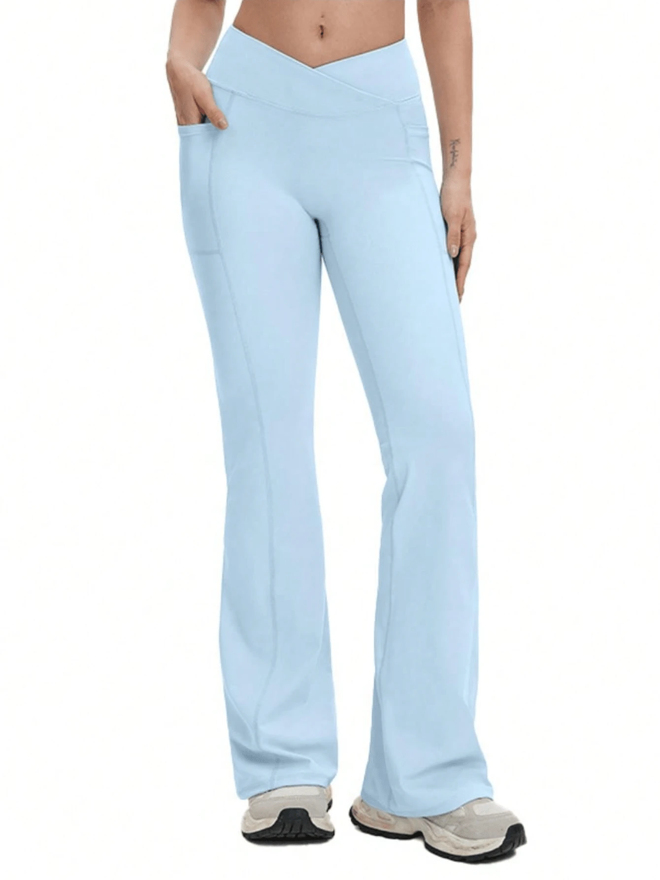 High-Waist Seamless Peach Hip Yoga Pants, Light Blue Tight-Fit Stretch Leggings For Workout, Gym, And Activewear - 藍色 - 查看 1