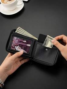 Men's Wallet, Fashionable Retro Color Block Large Capacity Wallet, Zipper Wallet, Coin Purse, Men's Short Chain Wallet - Multicolor - View 5