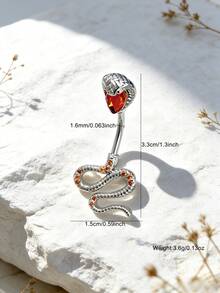 1件装女士暗黑朋克风锆石蛇形肚脐环，女士身体穿刺肚脐饰品，适合日常佩戴、派对、海滩度假装扮 - 蛇 - 查看 4