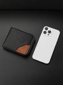 Men's Wallet, Fashionable Retro Color Block Large Capacity Wallet, Zipper Wallet, Coin Purse, Men's Short Chain Wallet - Multicolor - View 6
