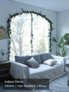 Nejlue Artificial Flowers/Plants1111 Home & Living 1件人造藤蔓带叶家居装饰，仿真常春藤花环，悬挂式藤蔓植物背景，适用于房间、墙壁、卧室、婚礼、餐桌、派对和节日、生日、花园、室内和室外、春夏季、情人节装饰 - 綠色 - 查看 6